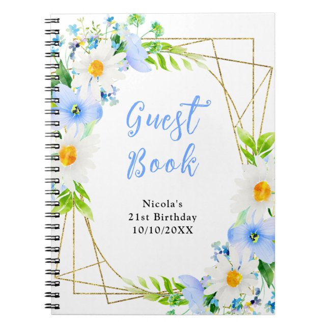 Forget Me Nots and Daisies Birthday Guest Book (Front)