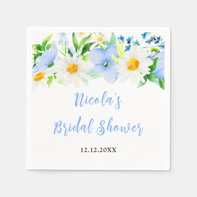 Forget-Me-Nots and Daisies Floral Bridal Shower Napkin (Front)