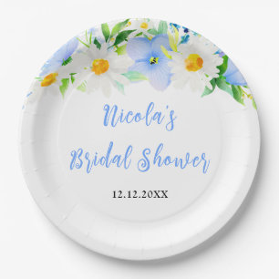 Forget-Me-Nots and Daisies Floral Bridal Shower Paper Plate