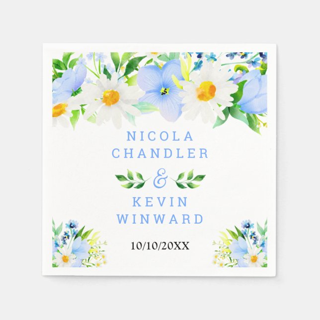Forget-Me-Nots and Daisies Floral Wedding Napkin (Front)