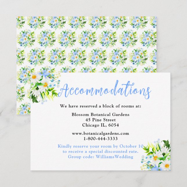 Forget-Me-Nots and Daisies Wedding Accommodations Enclosure Card (Front/Back)