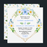Forget Me Nots and Daisies Wedding Invitation<br><div class="desc">This fun and whimsical wedding invitation features watercolor blue forget me nots,  daisies and foliage on a gold geometric frame. The text combines handwritten script and serif fonts for a stylish and modern look. This is perfect for a spring or summer rustic wedding.</div>