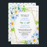 Forget Me Nots and Daisies Wedding Invitation<br><div class="desc">This fun and whimsical wedding invitation features watercolor blue forget me nots,  daisies and foliage on a gold geometric frame. The text combines handwritten script and serif fonts for a stylish and modern look. This is perfect for a spring or summer rustic wedding.</div>