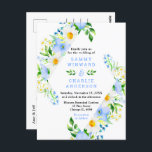 Forget Me Nots and Daisies Wedding Postcard<br><div class="desc">This fun and whimsical wedding postcard features watercolor blue forget me nots,  daisies and foliage. The text combines handwritten script and serif fonts for a stylish and modern look. This is perfect for a spring or summer rustic wedding.</div>