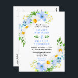 Forget Me Nots and Daisies Wedding Postcard<br><div class="desc">This fun and whimsical wedding postcard features watercolor blue forget me nots,  daisies and foliage. The text combines handwritten script and serif fonts for a stylish and modern look. This is perfect for a spring or summer rustic wedding.</div>