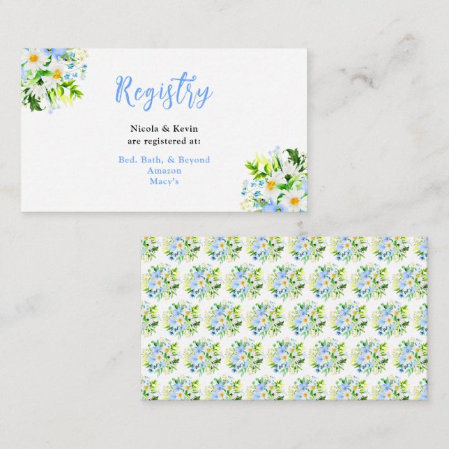 Forget-Me-Nots and Daisies Wedding Registry Enclosure Card (Front/Back)