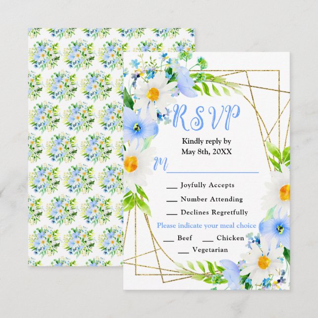 Forget Me Nots and Daisies Wedding RSVP Card (Front/Back)