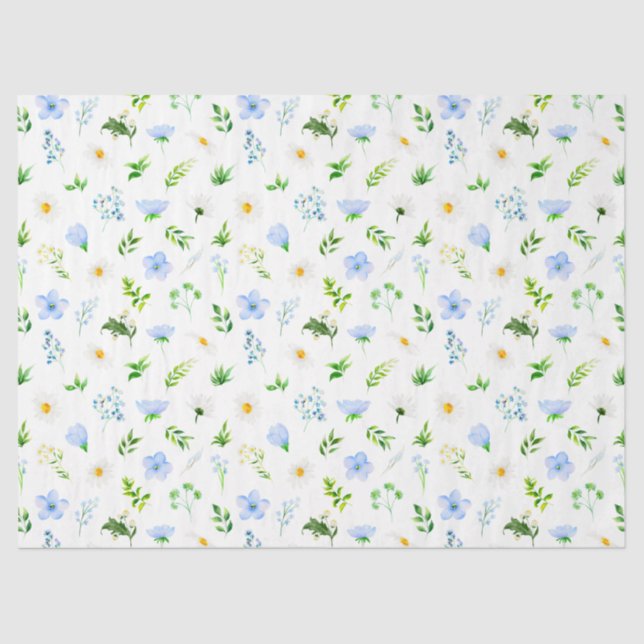 Forget Me Nots and Daisies with Foliage Pattern Tissue Paper (Front)