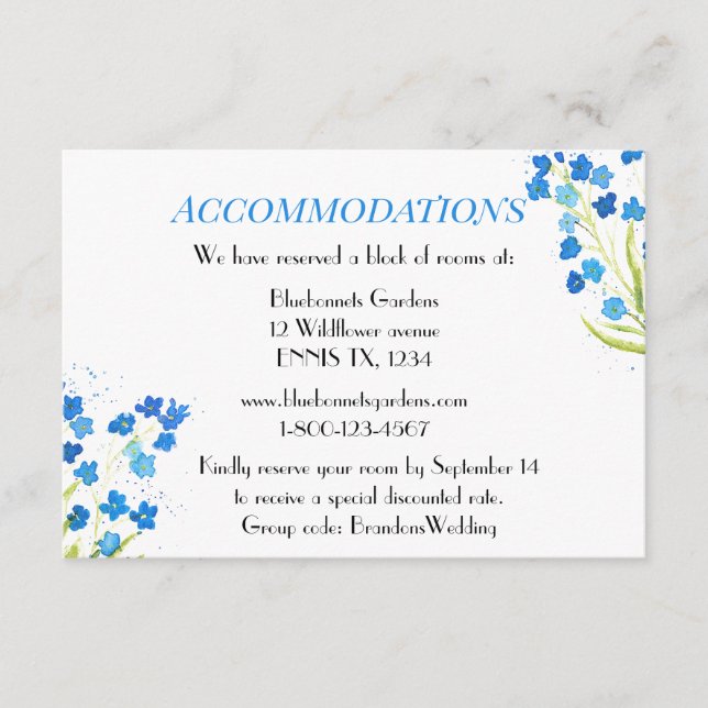 Forget-Me-Nots Blue Floral Wedding Accommodations Enclosure Card (Front)