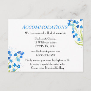 Forget-Me-Nots Blue Floral Wedding Accommodations Enclosure Card