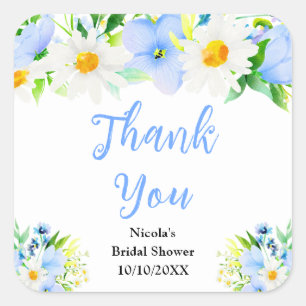 Forget-Me-Nots Daisies Bridal Shower Thank You Square Sticker