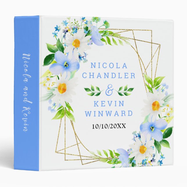 Forget-Me-Nots Daisies Floral Wedding Photo Album Binder (Front/Spine)