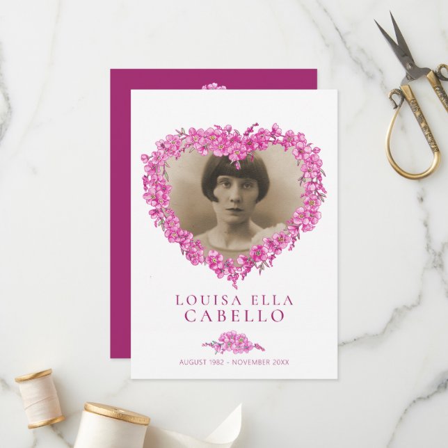 Forget-me-nots funeral service program pink flower (Front/Back In Situ)