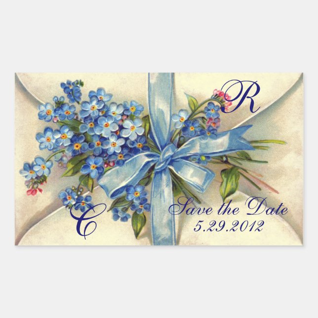 FORGET ME NOTS MONOGRAM ,WEDDING PARTY blue cream Sticker (Front)