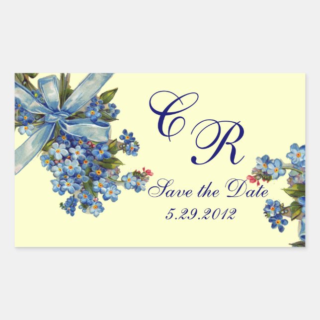 FORGET ME NOTS MONOGRAM ,WEDDING PARTY blue cream Sticker (Front)