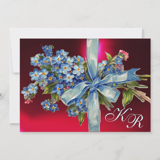 FORGET ME NOTS MONOGRAM WEDDING PARTY blue red Invitation (Front)