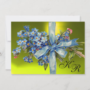 FORGET ME NOTS MONOGRAM WEDDING PARTY blue yellow Invitation