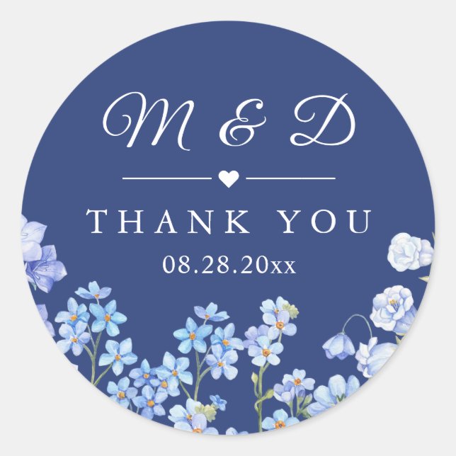 Forget Me Nots Royal Blue Floral Wedding Favour Classic Round Sticker (Front)