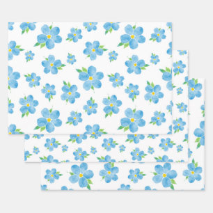 Forget Me Nots Watercolor Flower Pattern Wrapping Paper Sheet