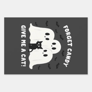 Forget The Candy Give Me A Cat Spooky Halloween  Wrapping Paper Sheet