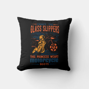 Forget the Glass Slipper Princess Motorcycle Boots Throw Pillow