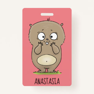 Forgetful adorable chubby hamster cartoon badge