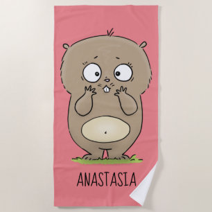 Forgetful adorable chubby hamster cartoon beach towel