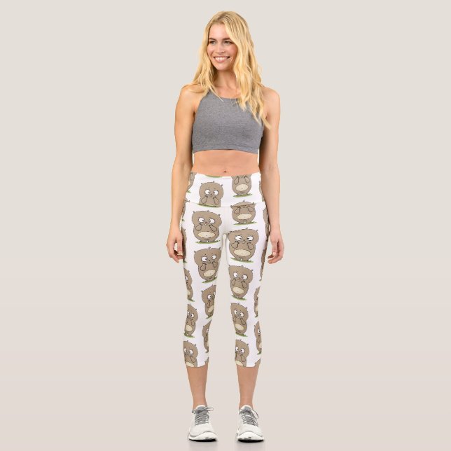 Forgetful adorable chubby hamster cartoon capri leggings (Front)
