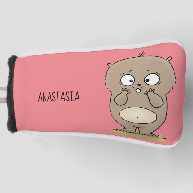 Forgetful adorable chubby hamster cartoon golf head cover (Front)