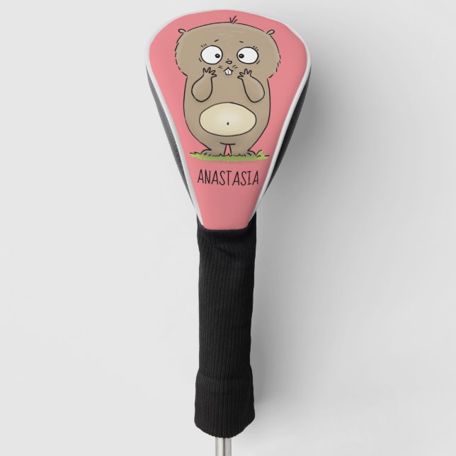 Forgetful adorable chubby hamster cartoon golf head cover (Front)