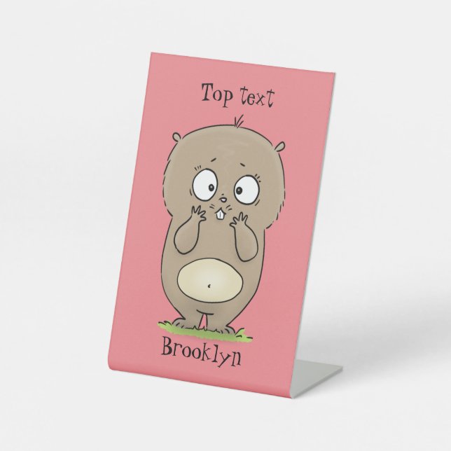 Forgetful adorable chubby hamster cartoon pedestal sign (Front)