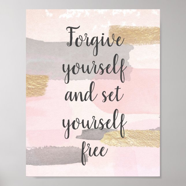 FORGIVE YOURSELF - Pink Gold Quote Poster (Front)