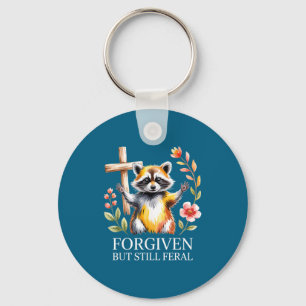 Forgiven But Still Feral Raccoon Christian Quote Keychain