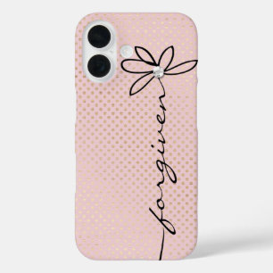 FORGIVEN Doodle Daisy Text Shimmering Gold Dots  iPhone 16 Case