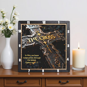 Forgiven The Cross Ornate Redemption Ephesians 1:7 Square Wall Clock