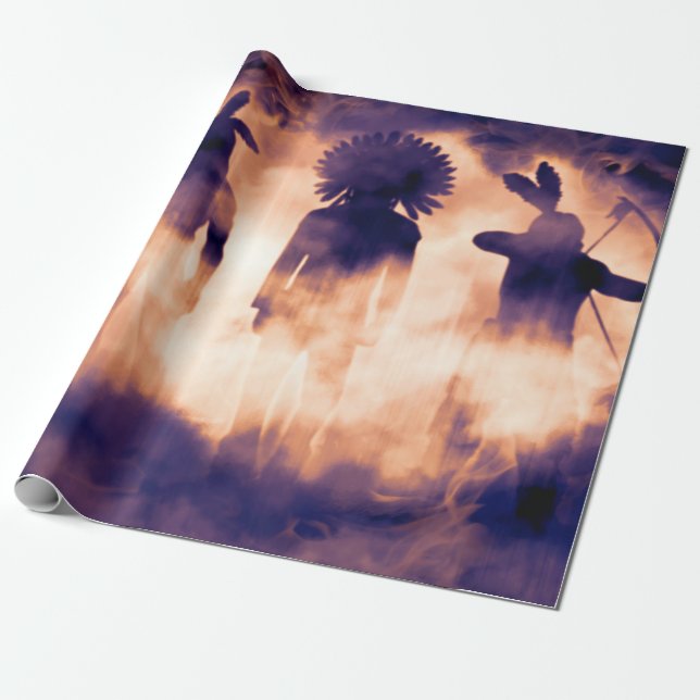 Forgotten Native American Warriors Emerging from t Wrapping Paper (Unrolled)