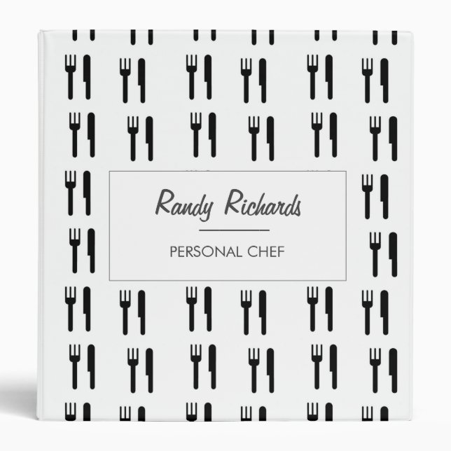 Fork and knife black silhouette pattern white binder (Front)