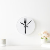Fork Cutlery Silhouette Simple Art Foodie Love Eat Round Clock (Home)