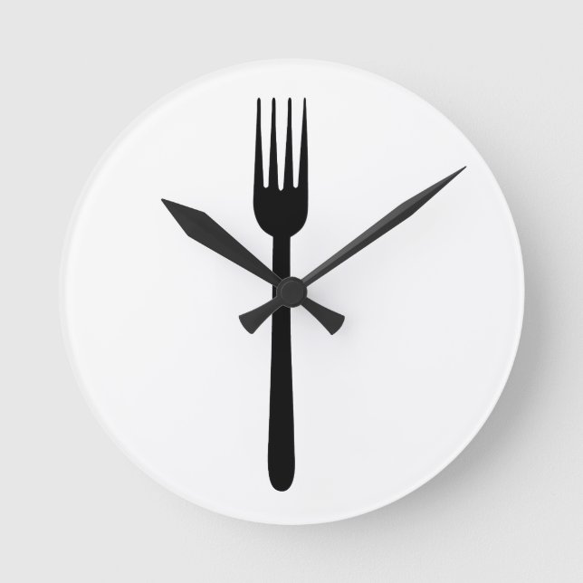 Fork Cutlery Silhouette Simple Art Foodie Love Eat Round Clock (Front)