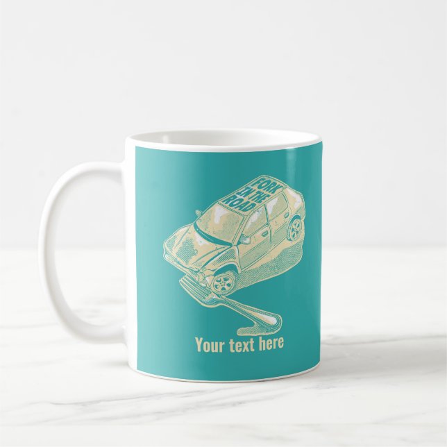 Fork in the road car accident coffee mug (Left)