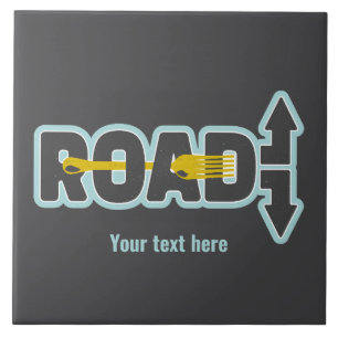Fork in the road typographic text art tile
