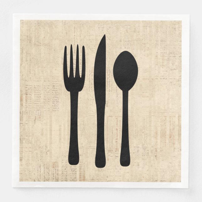 Fork Knife and Spoon Silverware Art Script Style Napkin (Front)