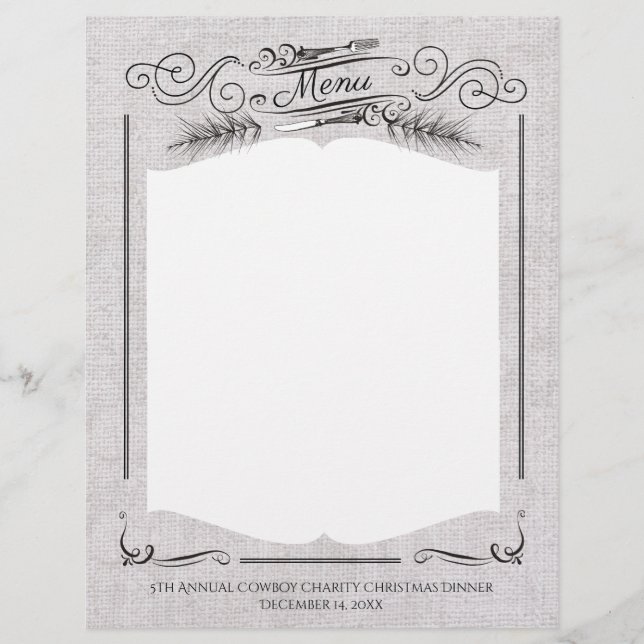 Fork knife fancy Christmas holiday menu letterhead (Front)