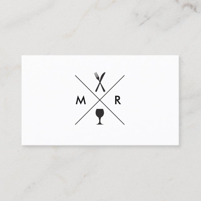 FORK & KNIFE LOGO MONOGRAM on WHITE Business Card (Front)