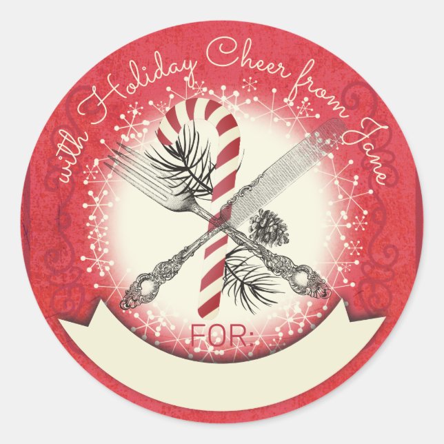 Fork knife personalized Christmas homemade by Classic Round Sticker (Front)