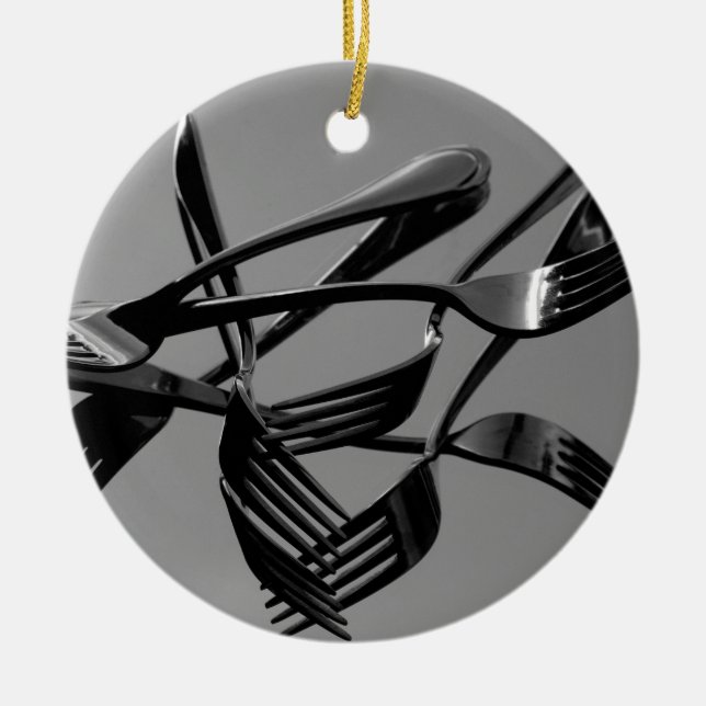 Fork Levitation Ceramic Ornament (Front)