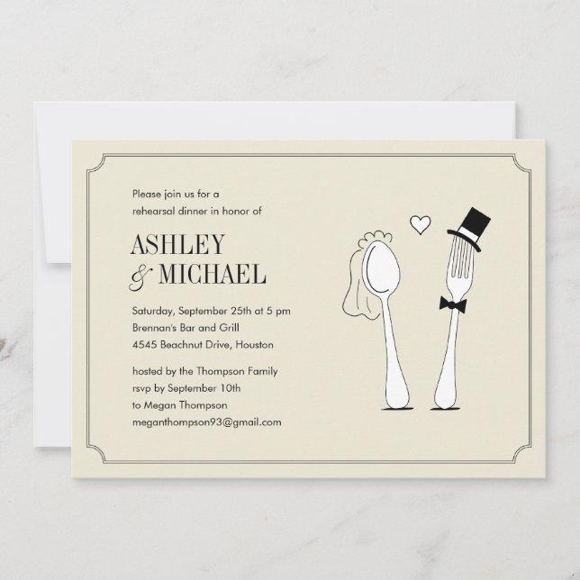 Fork Loves Cuillère Répétition Dîner Invitations (Devant)