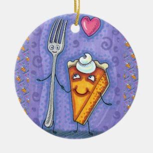 FORK & PUMPKIN PIE, MADE FOR EACH OTHER, ROMANCE CERAMIC ORNAMENT