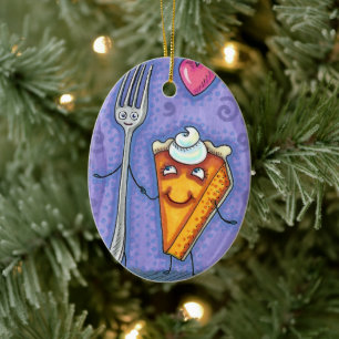 FORK & PUMPKIN PIE, MADE FOR EACH OTHER, ROMANCE CERAMIC ORNAMENT