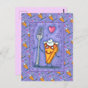 FORK & PUMPKIN PIE, MADE FOR EACH OTHER, ROMANCE POSTCARD